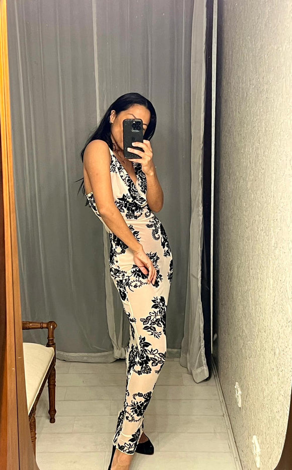 Pre-loved Nude Floral Flocked Long Dress - 8