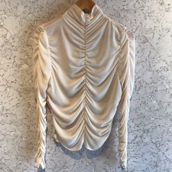 Pre-loved Cream Mesh Ruched Sleeve Top