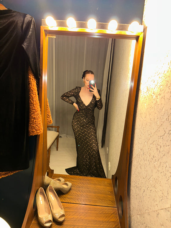 Pre-loved Black Lace Maxi Gown Dress