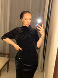 Pre-loved Black Velvet Dress w Diamanté Detail