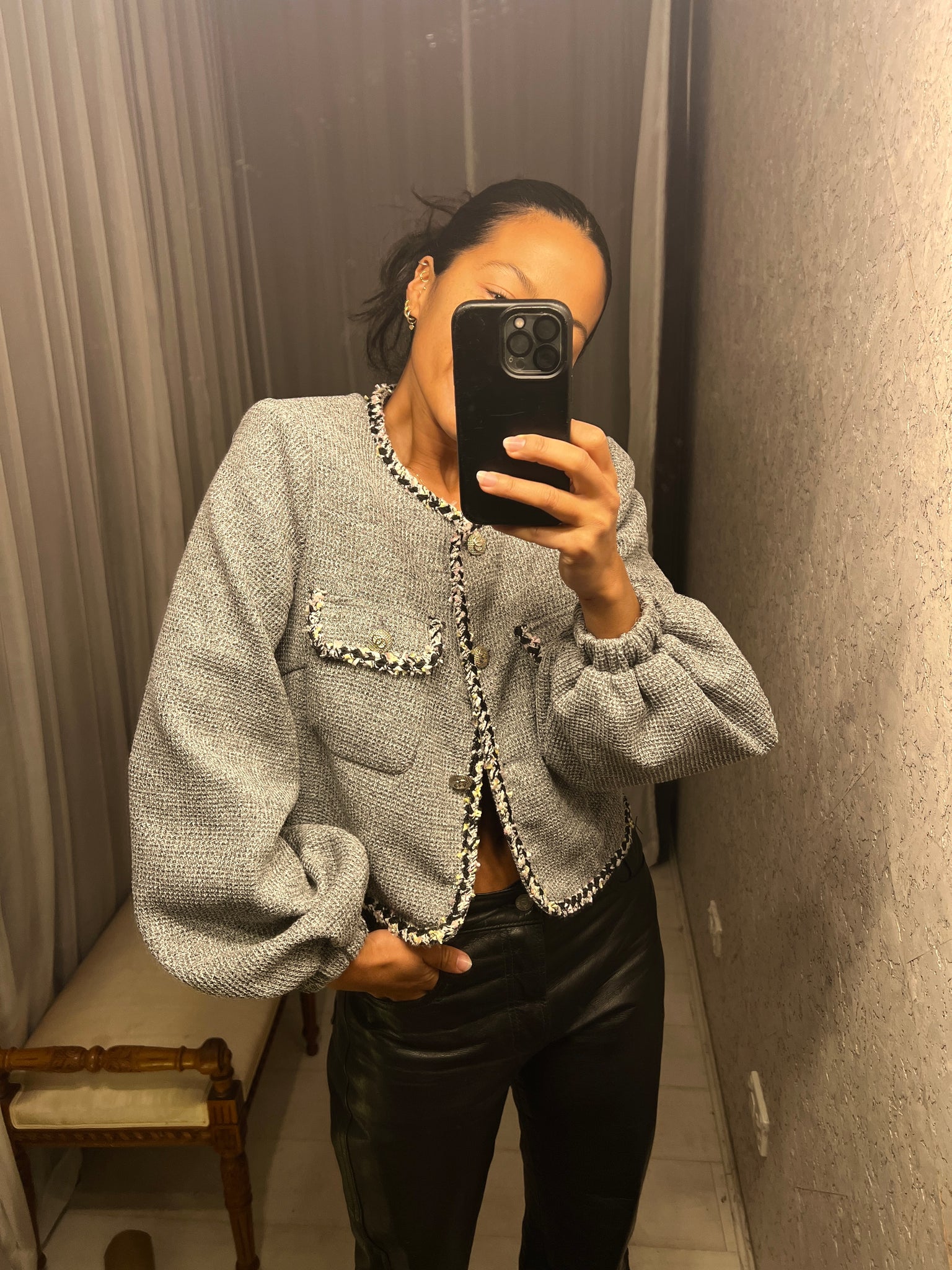 Pre-loved Chanel-Inspired Grey Tweed Crop Jacket – GrandDays