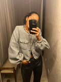 Pre-loved Chanel-Inspired Grey Tweed Crop Jacket