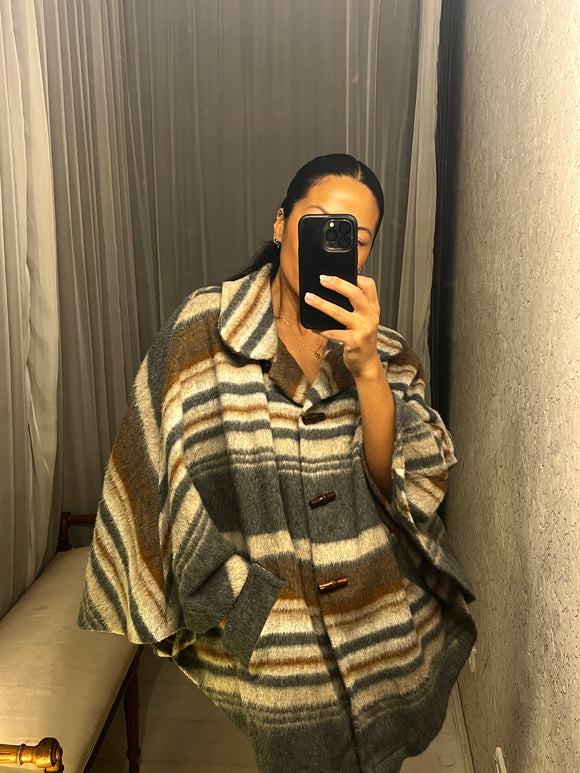 Vintage Grey and Brown Wool Cape