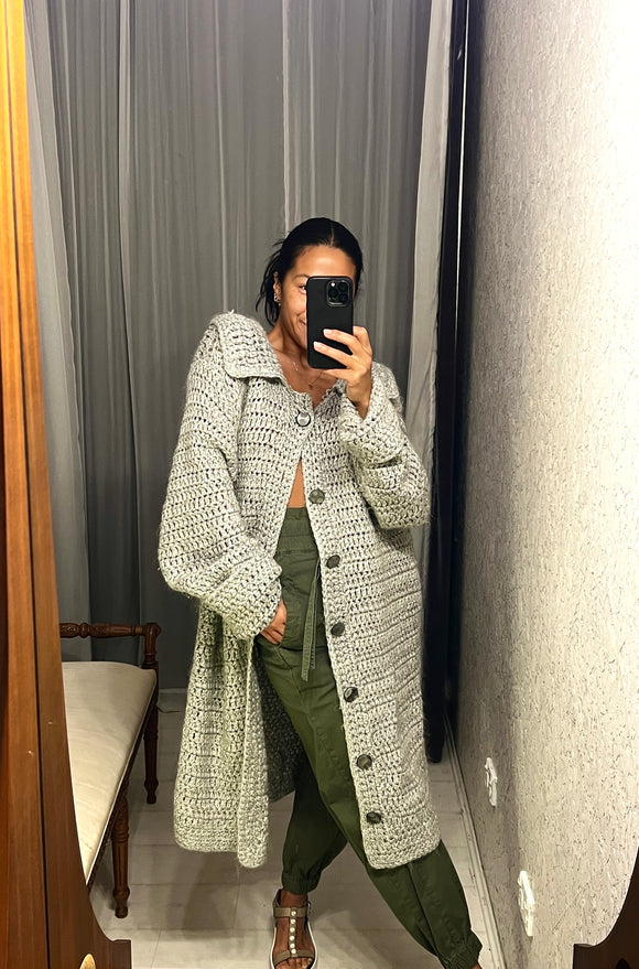 Vintage Oversize Grey Wool Cardigan
