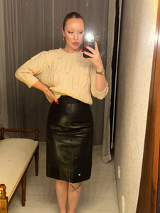 Vintage French Black Leather Skirt