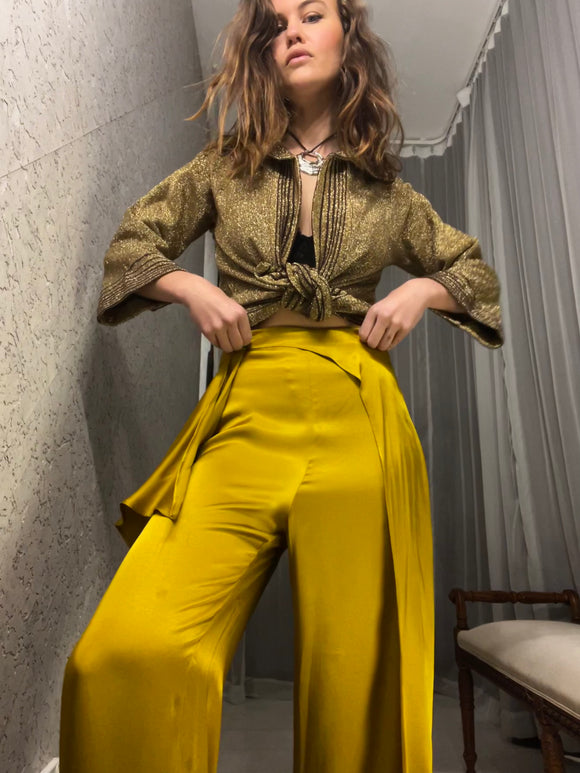 Vintage Gold Brown Trim Sparkle Top