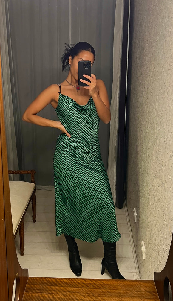 Pre-loved Bacio Green Houndstooth Slip Dress