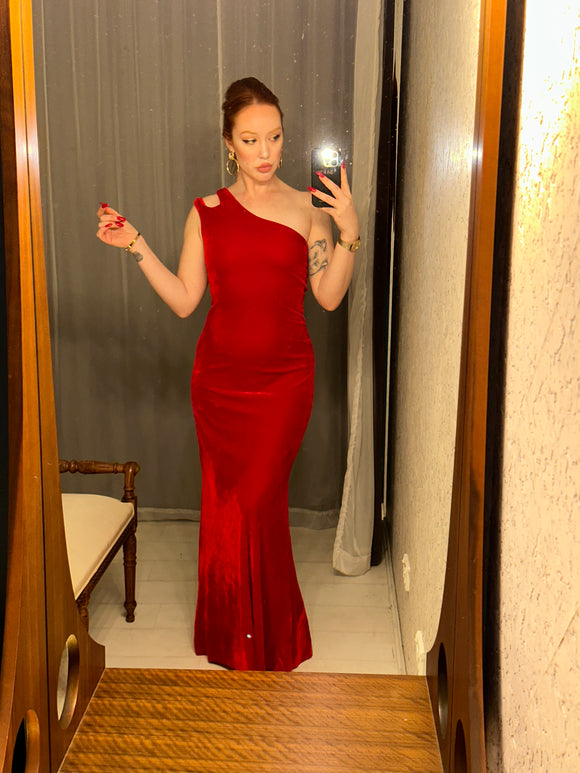 Pre-loved Carla Zampatti Red Velvet Dress GrandDays Pre-loved Carla Zampatti Red Velvet Dress GrandDays