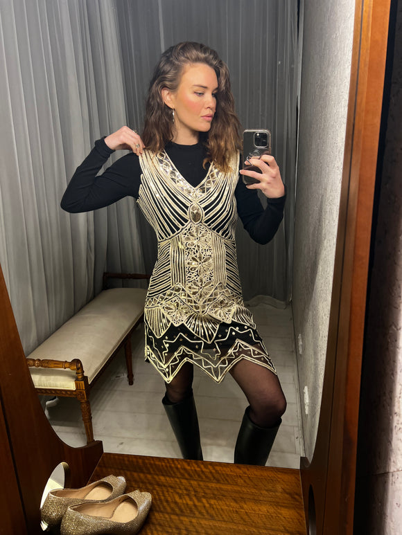 DENI TAKEN Pre-loved Gold Sequin Fringe Great Gatsby Dress