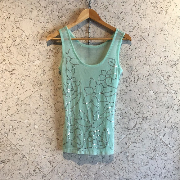 Pre-loved Aqua Silver Sequin Mesh Top