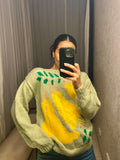 Vintage Hand Knitted Jumper: Yellow Flowers