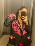 Pre-Loved Black Jacket Pink Floral Detail