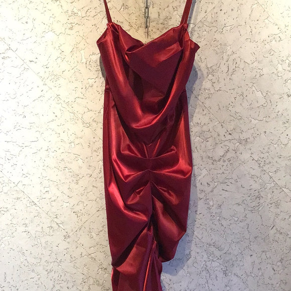 Pre-Loved ERA Crimson Satin Ruched Dress