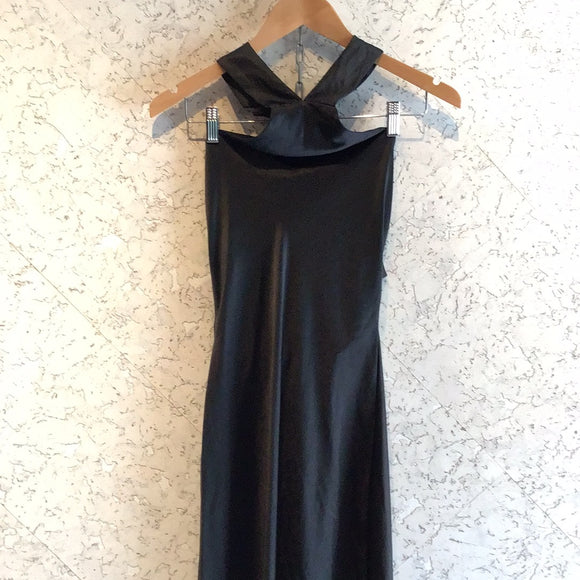 Pre-loved Black Tie-Neck Satin Dress