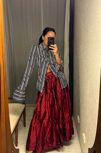 Hand Tailored Long Maroon Satin Skirt