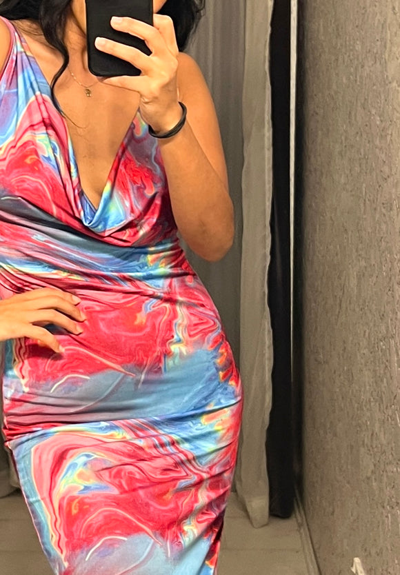 Pre-loved Cowl Psychodelic Print Maxi-Dress