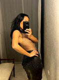 Pre-loved Black Diamante Mesh Top