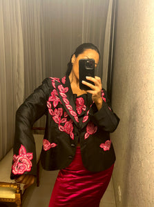 Pre-Loved Black Jacket Pink Floral Detail