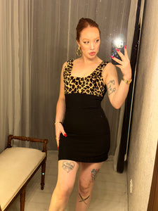 Vintage Network Leopard Bust Black Dress