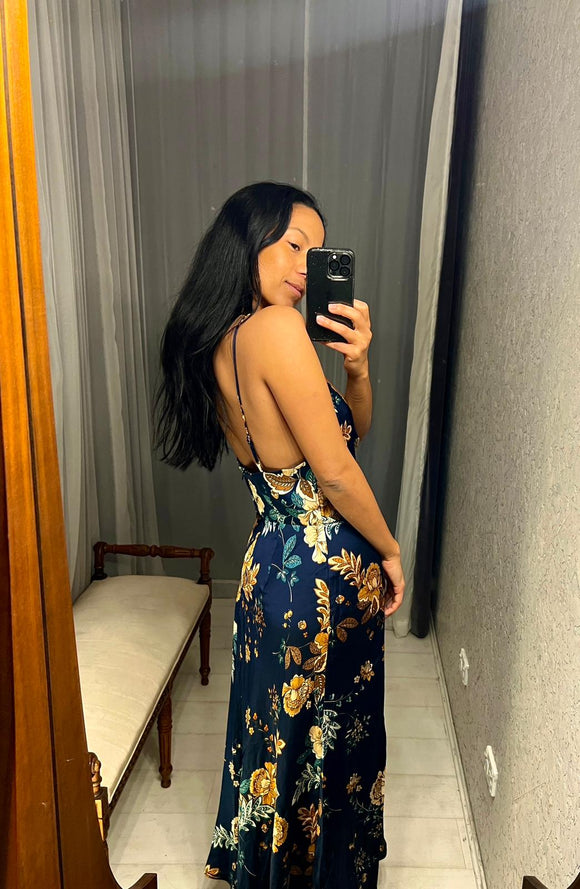 Capriccio satin floral ruffle maxi dress top