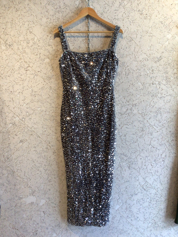 Pre-loved Silver Sequin Velvet Cocktail Dress