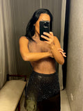 Pre-loved Black Diamante Mesh Top