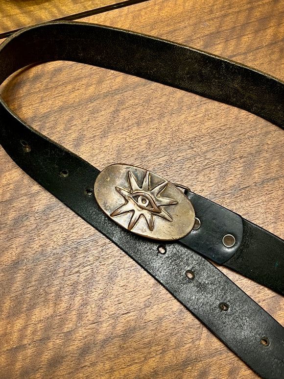 Black Leather & Metal Eye Buckle Belt