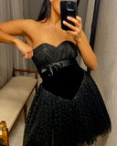 Vintage Strapless Black Sequin and Velvet Dress w bow