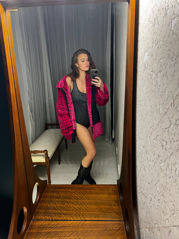Pre-loved Black & Hot Pink Faux Fur Jacket