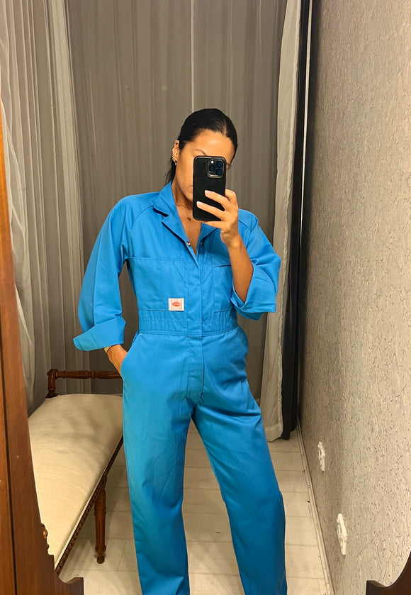 Blue Embroidered Patch Overalls