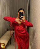 Pre loved Scarlett Red Peacock Print Wrap-Dress