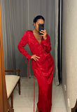 Pre loved Scarlett Red Peacock Print Wrap-Dress