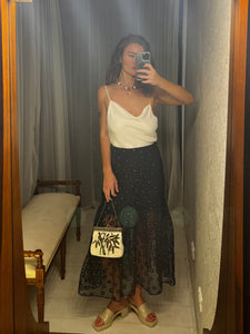 Navy Blue Polka Dot Sheer Skirt
