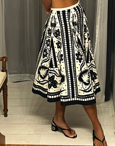 Black & Ivory Mexican Cotton Full Skirt