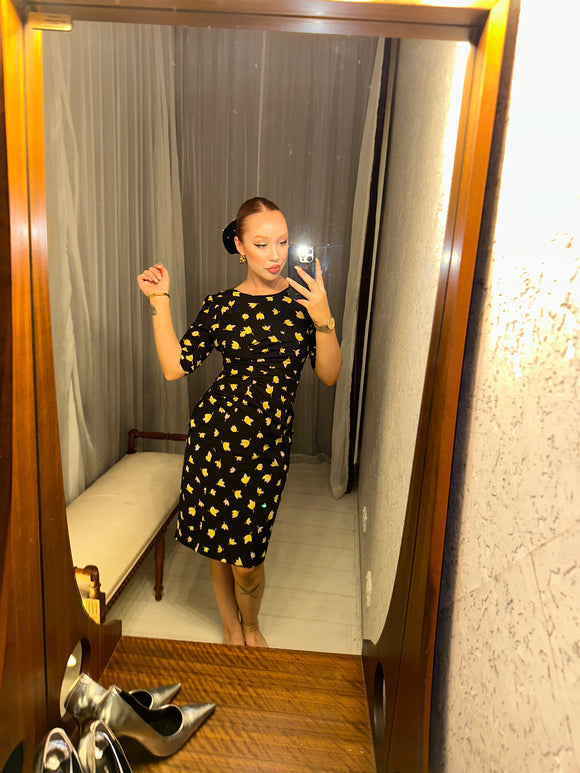 Pre-Loved CR Black Dress Yellow Leaf
