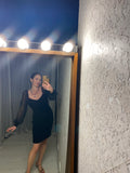Vintage Black Velvet & Sheer Sleeve Dress