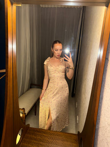Cream Handmade Silk Floral Dress