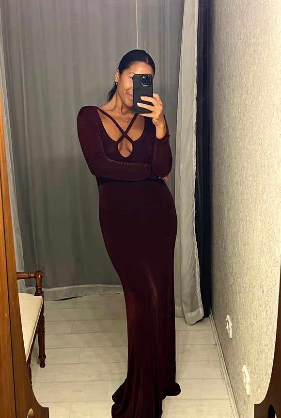 Pre-loved STAXS Burgundy Slinky Long Dress