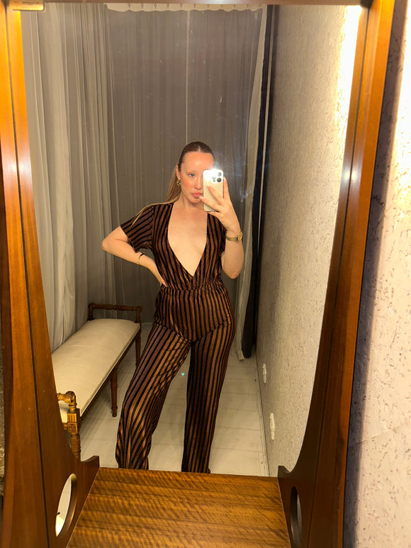 Pre-loved Dusty Daze Stripe Velvet Jumpsuit