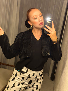 Vintage Studio Black Sequin Velvet Crop Jacket