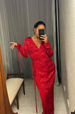 Pre loved Scarlett Red Peacock Print Wrap-Dress