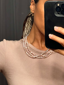 Vintage Triple Strand Pink Pearl Necklace