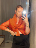 Vintage Orange Organza Tie-Up Top
