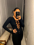 Pre-loved Self-Portrait Designer Black Knit Dress