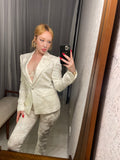 Stunning White Floral Brocade Pant Suit