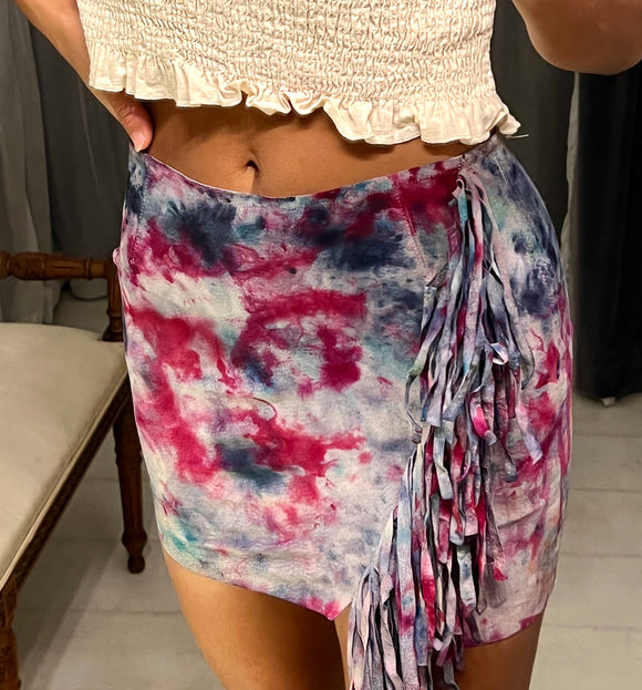 Hand Dyed Leather Mini Skirt