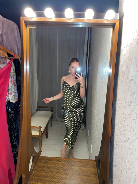 Pre-loved Olive Green Polkadot Slip Dress