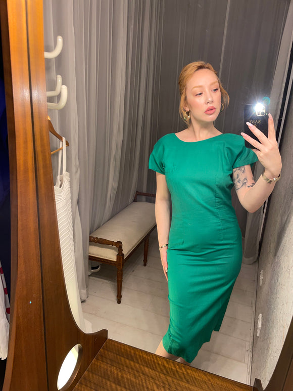Emerald Green Linen Dress
