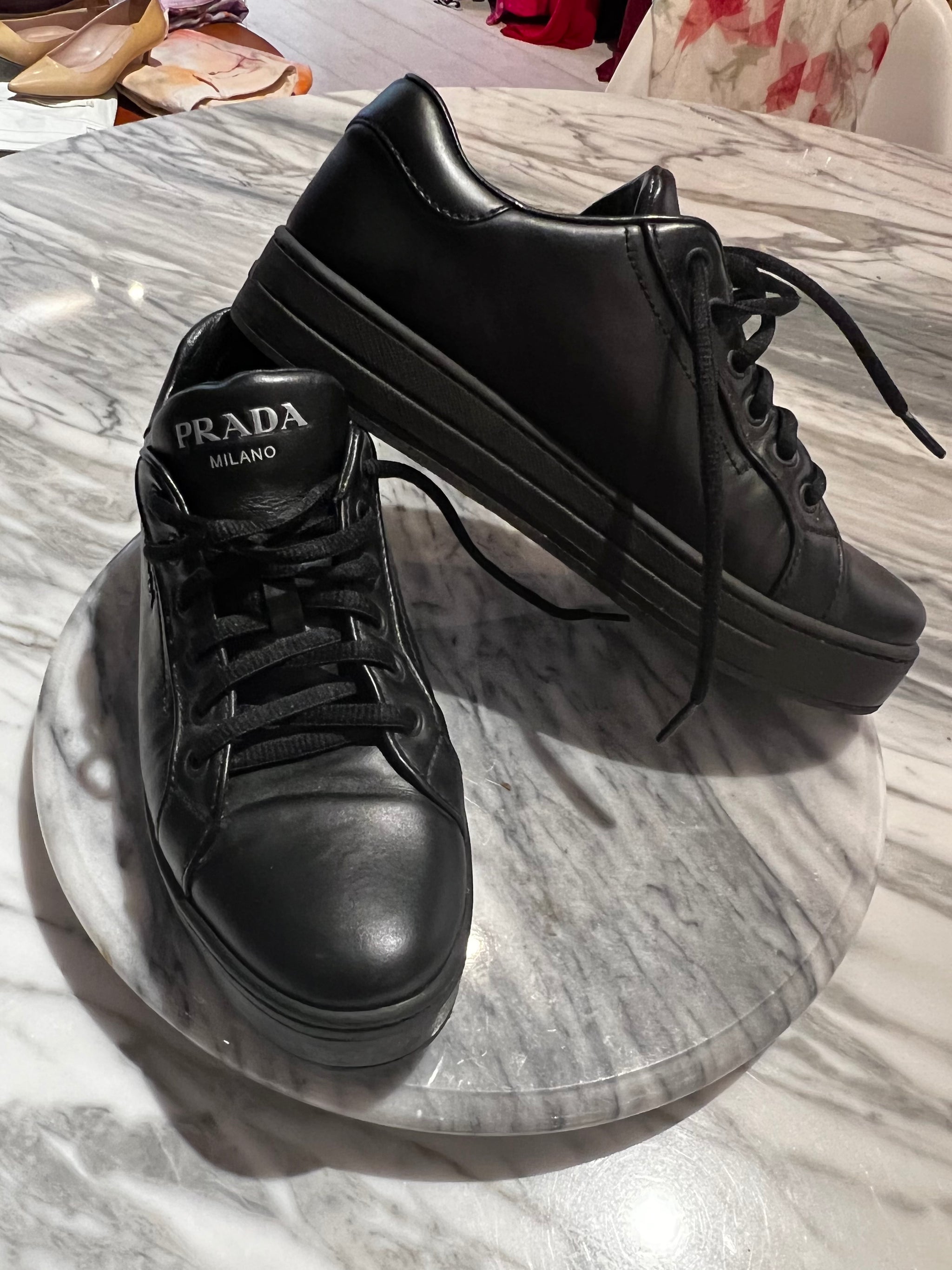 Pre loved PRADA Black Leather Sneakers GrandDays