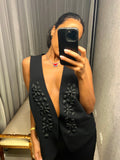 Black Vest with Flowers Size M